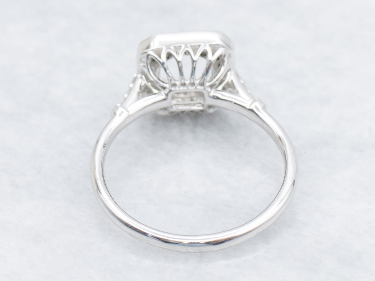 The Old-Orchard Emerald and Diamond Halo Semi-Mount Ring