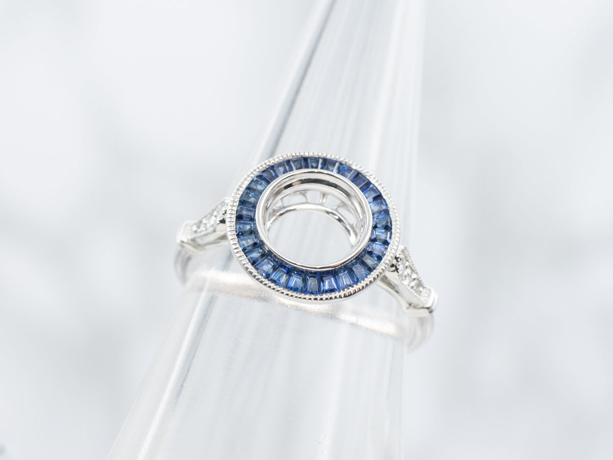 The Spring-Point Sapphire and Diamond Halo Semi-Mount Ring