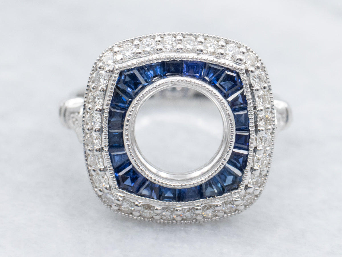 The Enfield Sapphire and Diamond Halo Semi-Mount Ring
