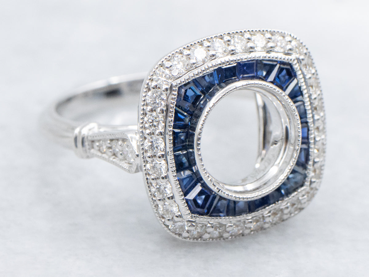 The Enfield Sapphire and Diamond Halo Semi-Mount Ring