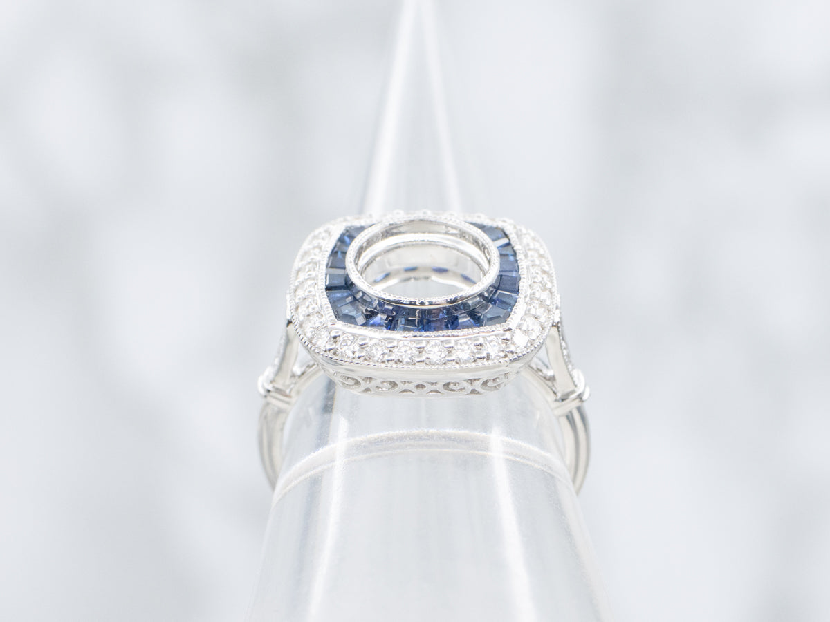 The Enfield Sapphire and Diamond Halo Semi-Mount Ring