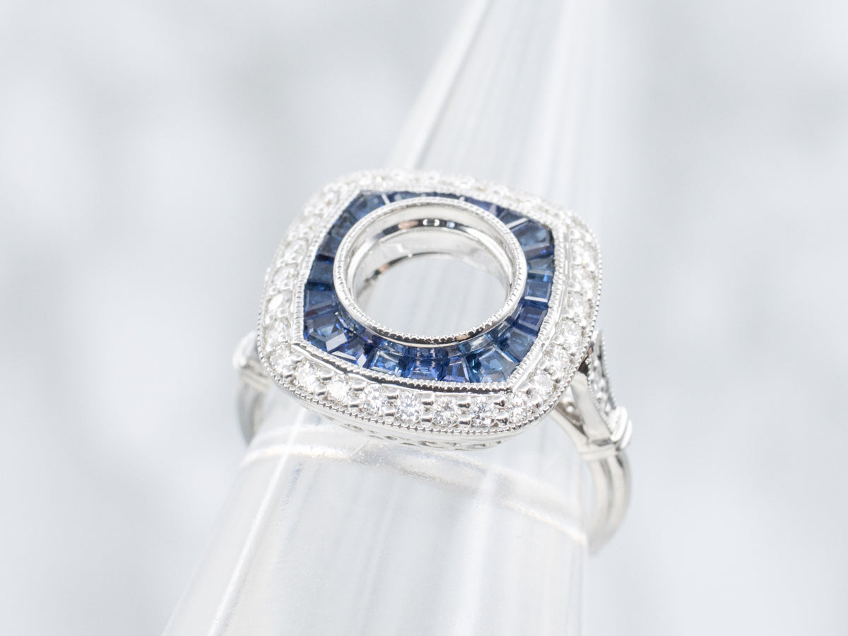 The Enfield Sapphire and Diamond Halo Semi-Mount Ring