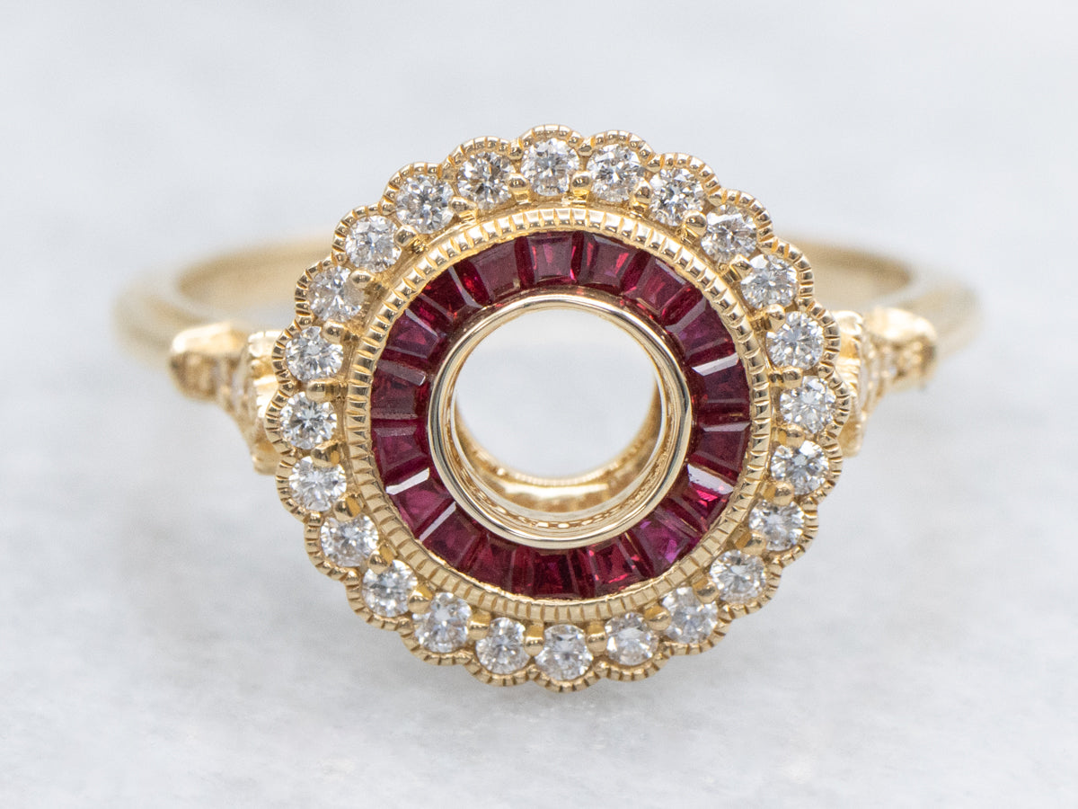 The Gibson Ruby and Diamond Semi-Mount Ring