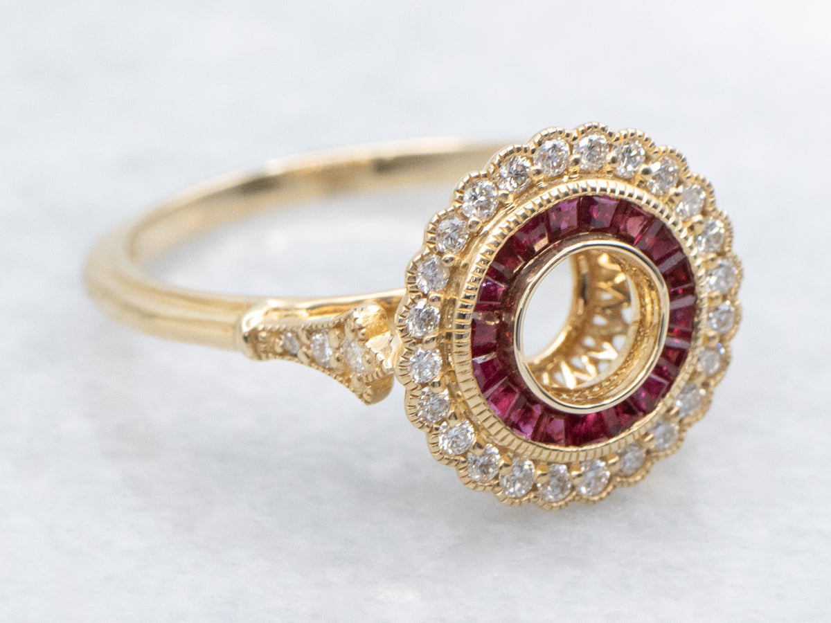 The Gibson Ruby and Diamond Semi-Mount Ring