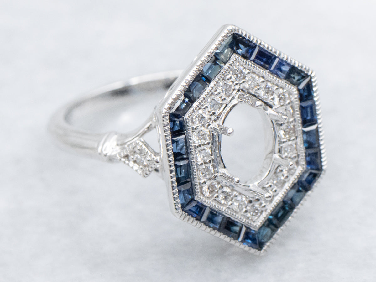 The Quincy Sapphire and Diamond Semi-Mount Ring