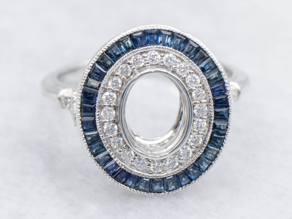 The Omni Sapphire and Diamond Halo Semi-Mount Ring