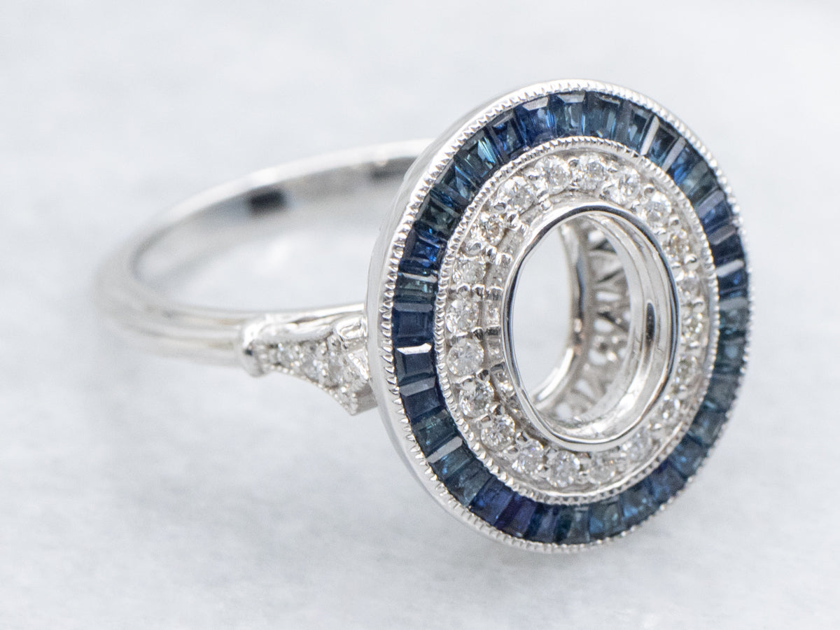 The Omni Sapphire and Diamond Halo Semi-Mount Ring