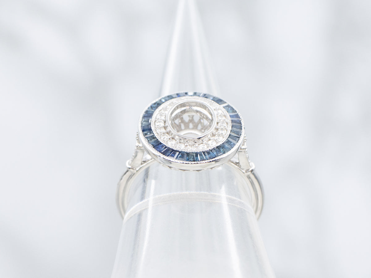 The Omni Sapphire and Diamond Halo Semi-Mount Ring