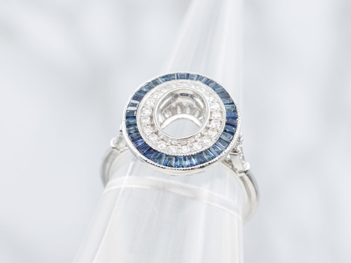 The Omni Sapphire and Diamond Halo Semi-Mount Ring