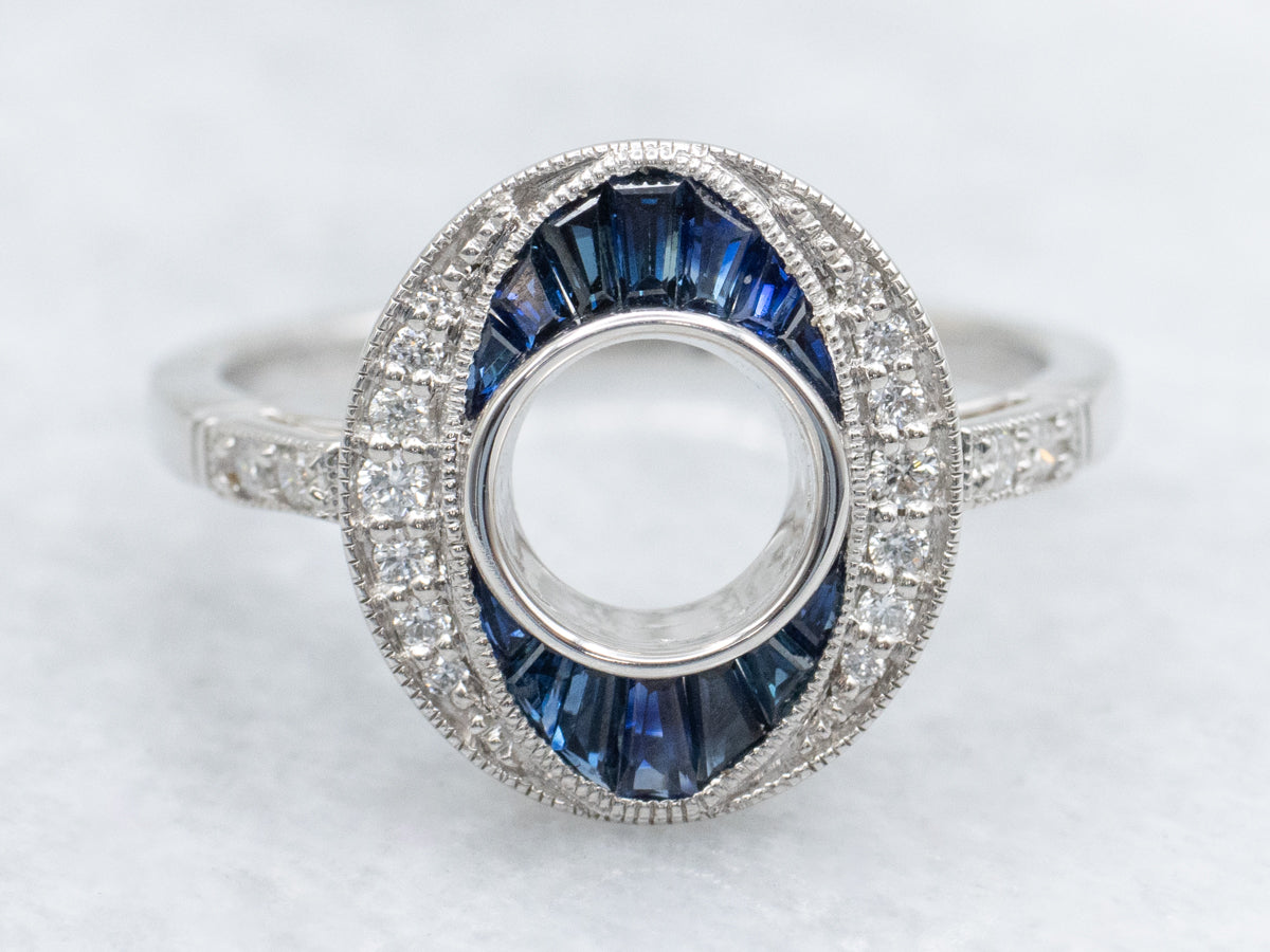 The Martingale Sapphire and Diamond Halo Semi-Mount Ring