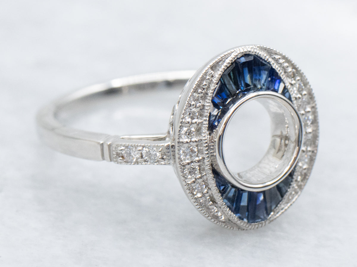 The Martingale Sapphire and Diamond Halo Semi-Mount Ring