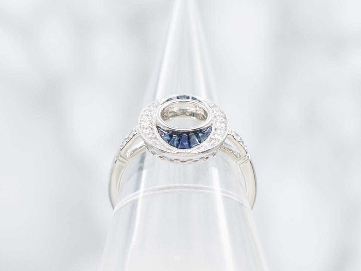 The Martingale Sapphire and Diamond Halo Semi-Mount Ring