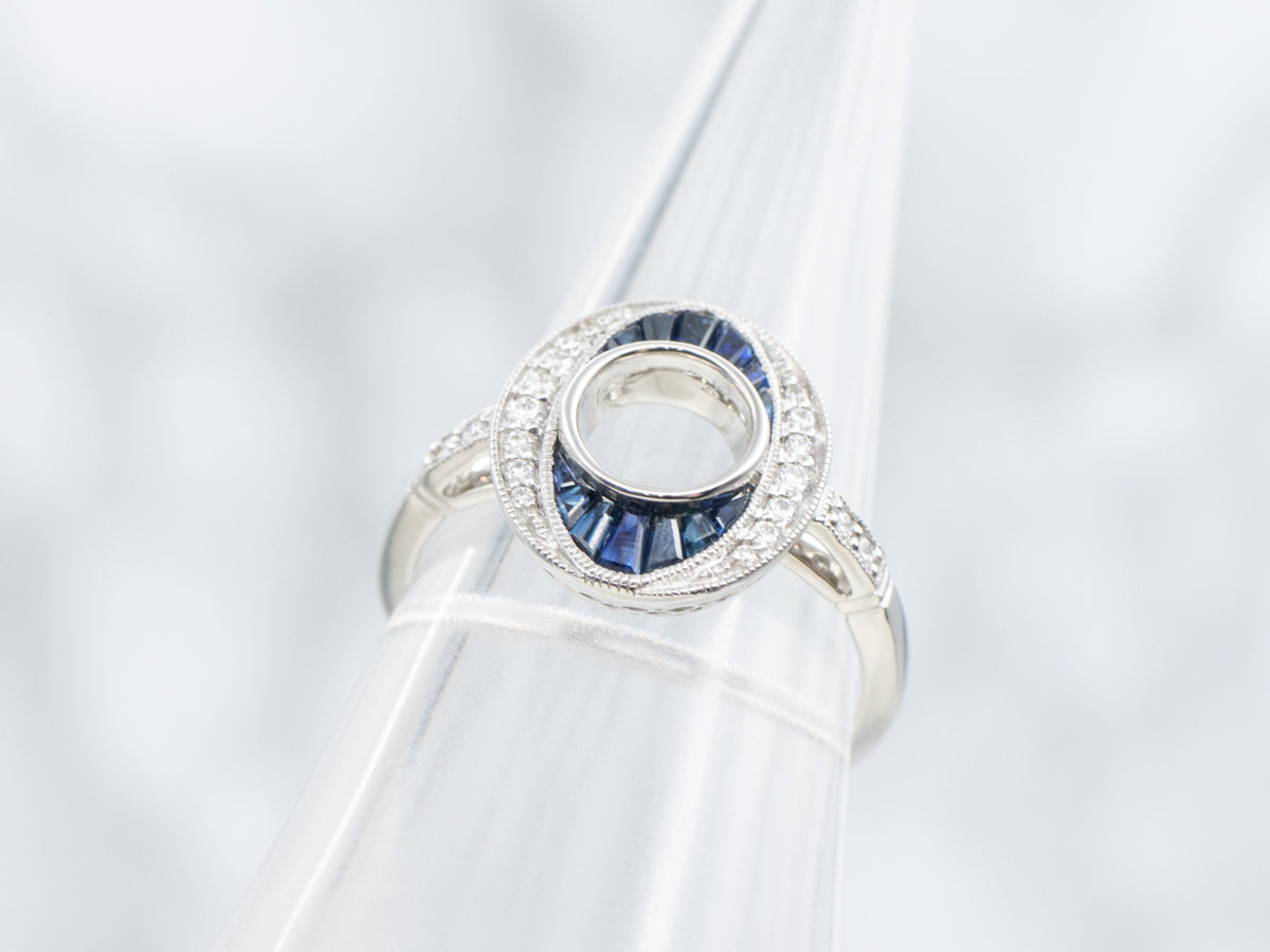 The Martingale Sapphire and Diamond Halo Semi-Mount Ring