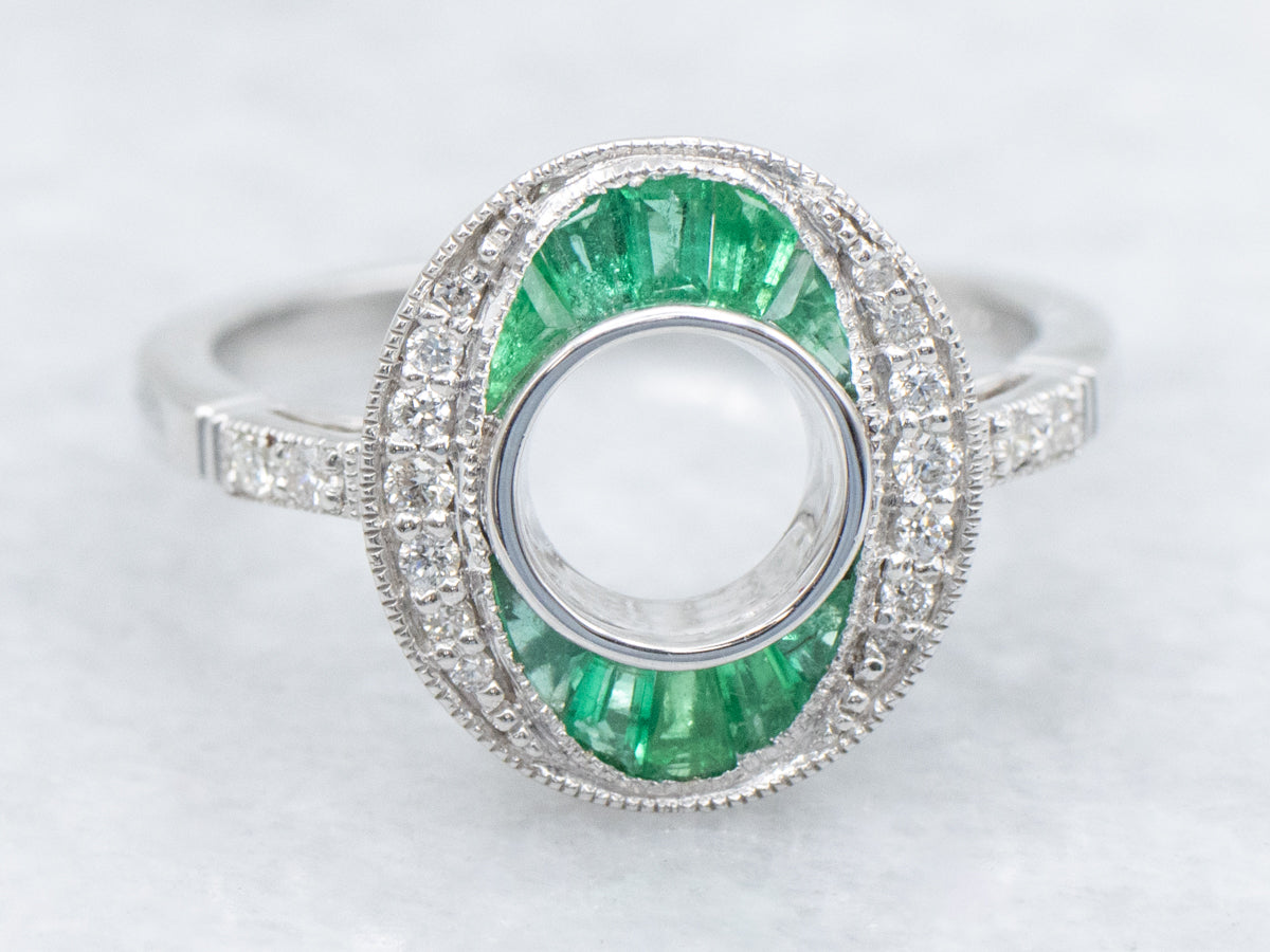 The Martingale Emerald and Diamond Halo Semi-Mount Ring