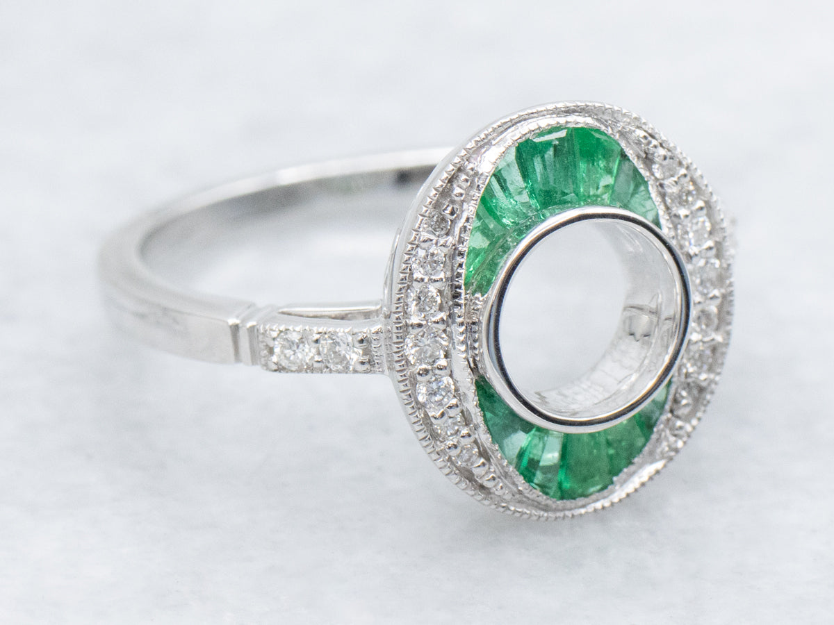 The Martingale Emerald and Diamond Halo Semi-Mount Ring