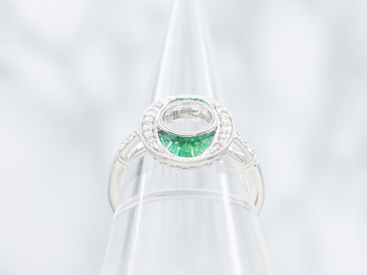 The Martingale Emerald and Diamond Halo Semi-Mount Ring