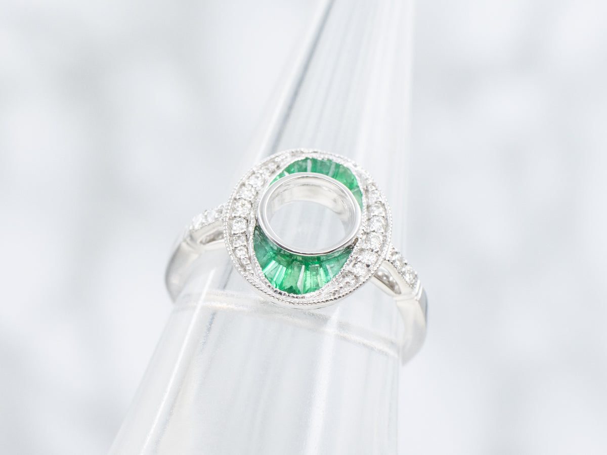 The Martingale Emerald and Diamond Halo Semi-Mount Ring