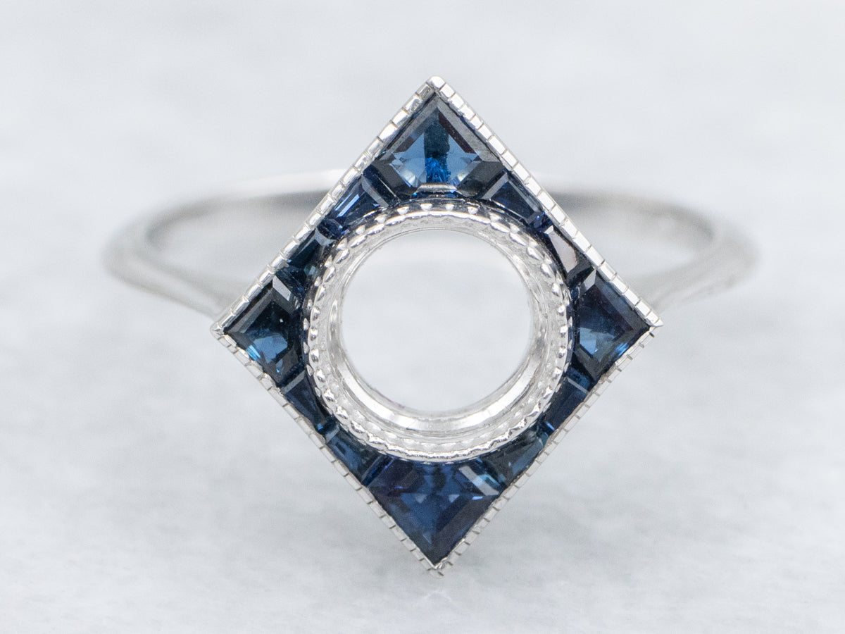 The Emery Sapphire Halo Semi-Mount Ring