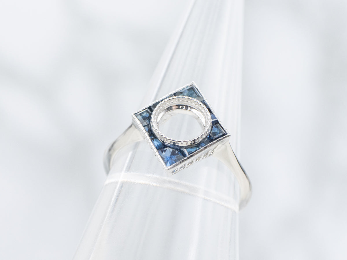 The Emery Sapphire Halo Semi-Mount Ring