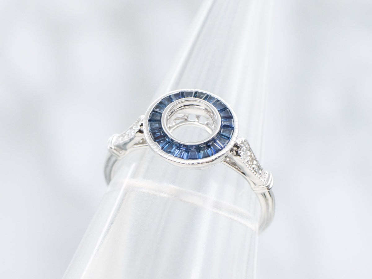 The Fairway Sapphire and Diamond Halo Semi-Mount Ring