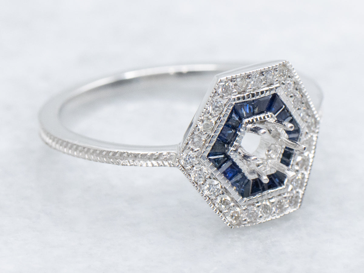 The Winslow Sapphire and Diamond Halo Semi-Mount Ring