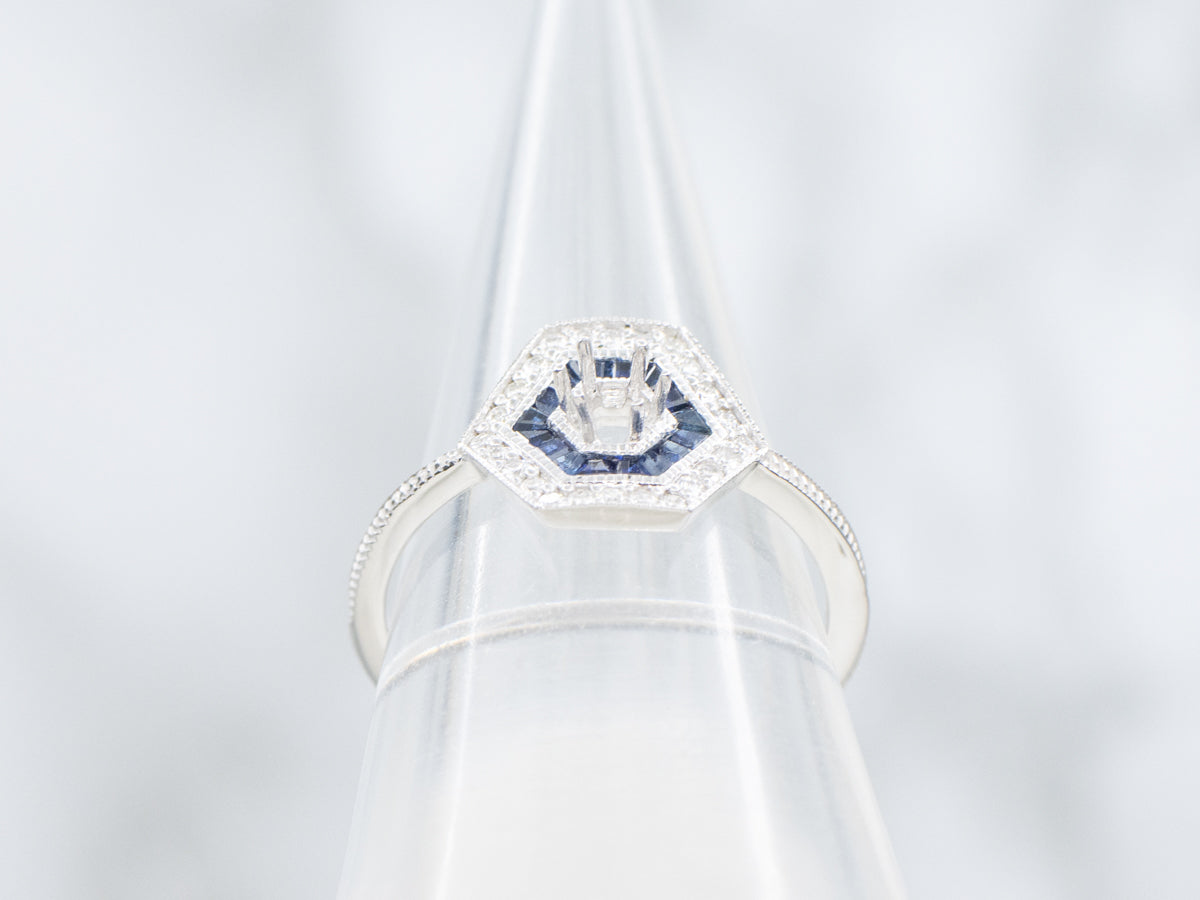 The Winslow Sapphire and Diamond Halo Semi-Mount Ring