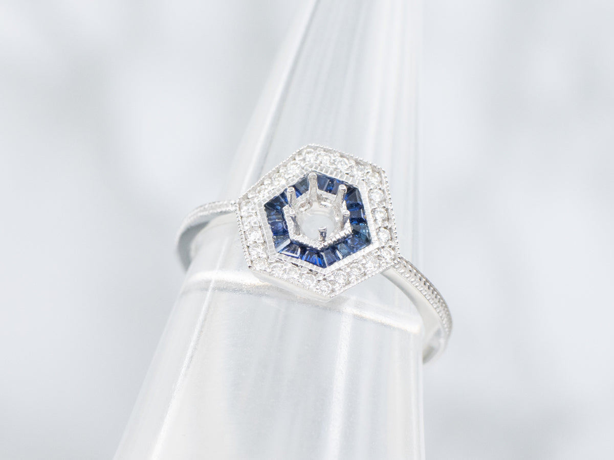 The Winslow Sapphire and Diamond Halo Semi-Mount Ring