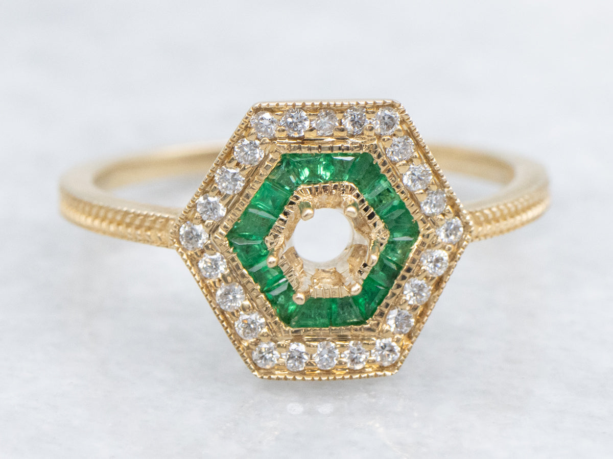 The Winslow Emerald and Diamond Halo Semi-Mount Ring