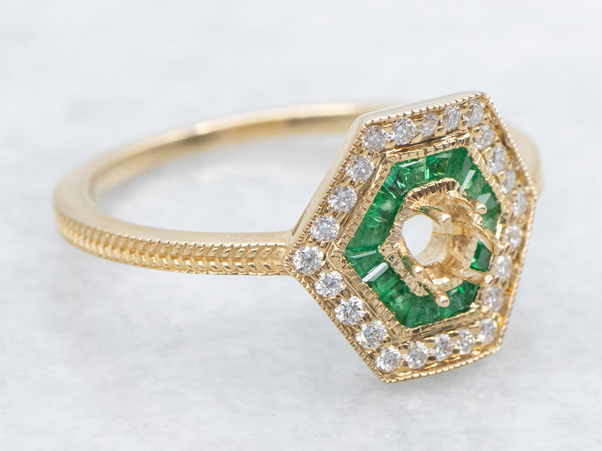 The Winslow Emerald and Diamond Halo Semi-Mount Ring