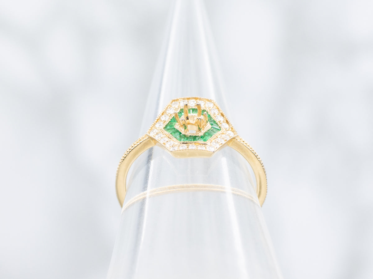The Winslow Emerald and Diamond Halo Semi-Mount Ring