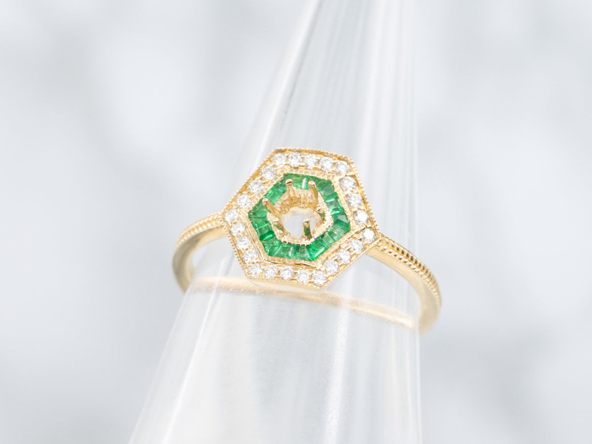 The Winslow Emerald and Diamond Halo Semi-Mount Ring