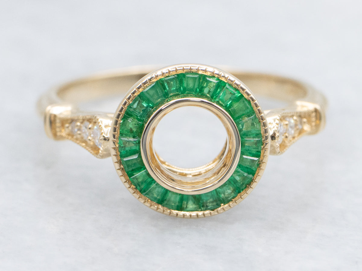 The Fairway Emerald and Diamond Halo Semi-Mount Ring