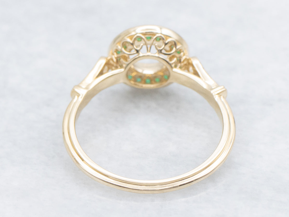 The Fairway Emerald and Diamond Halo Semi-Mount Ring