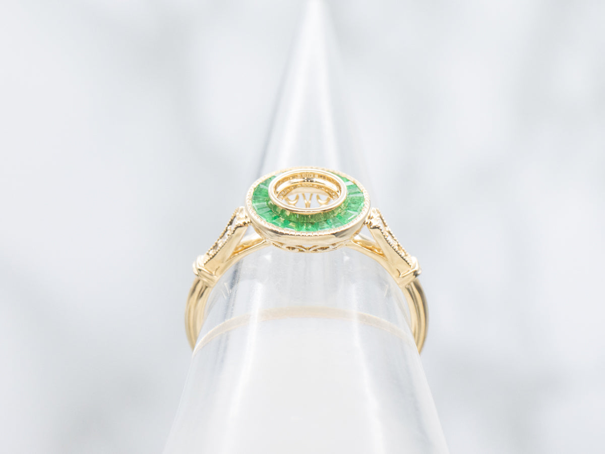 The Fairway Emerald and Diamond Halo Semi-Mount Ring