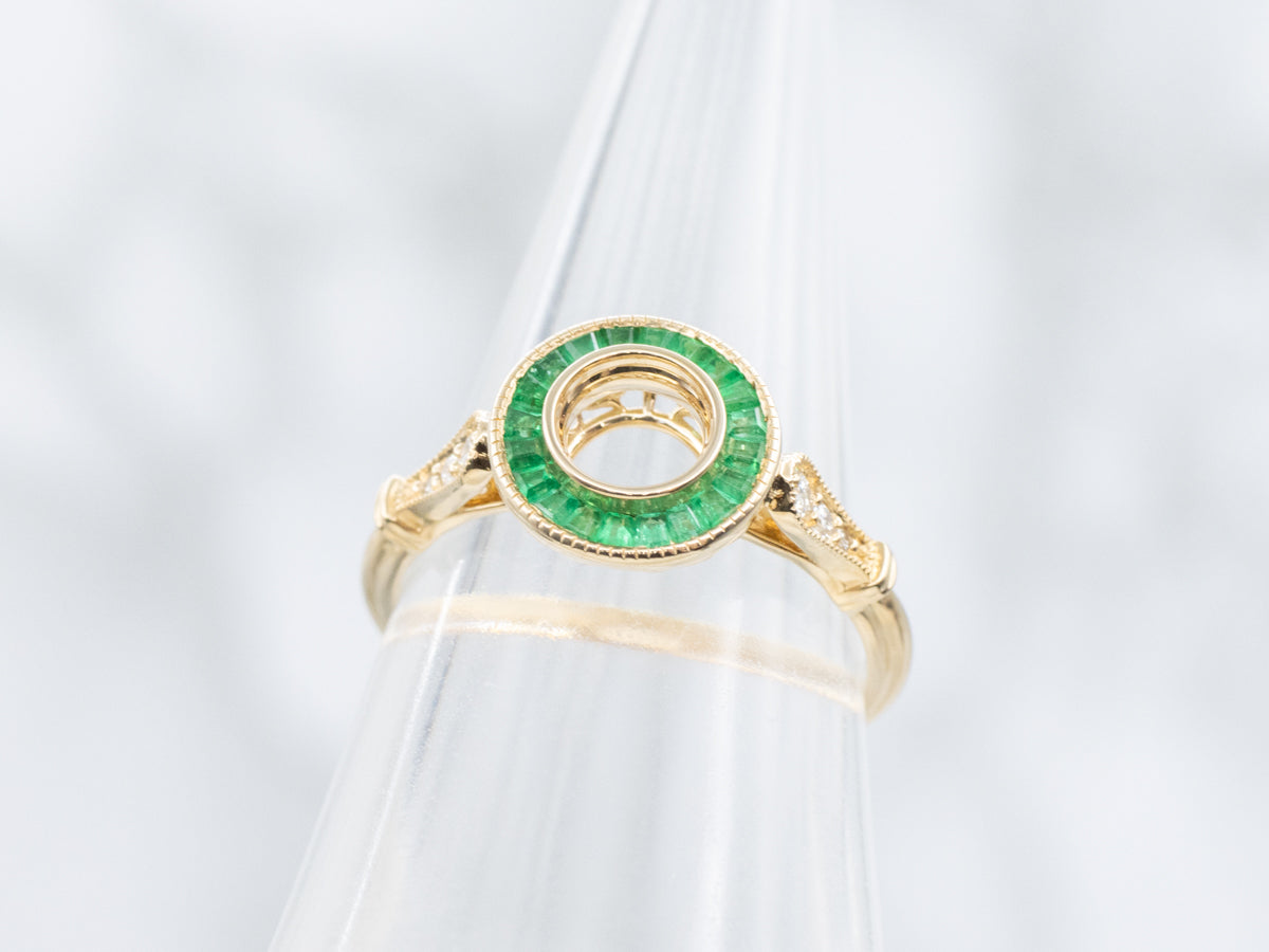 The Fairway Emerald and Diamond Halo Semi-Mount Ring