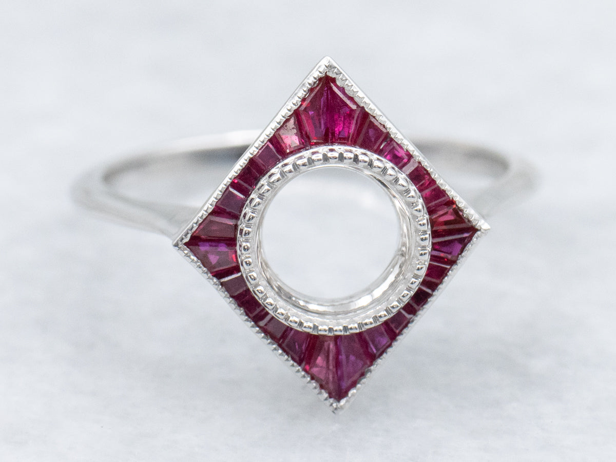 The Emery Ruby Halo Semi-Mount Ring