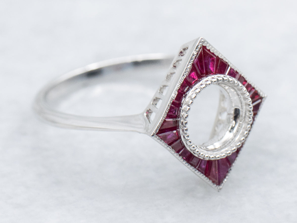 The Emery Ruby Halo Semi-Mount Ring