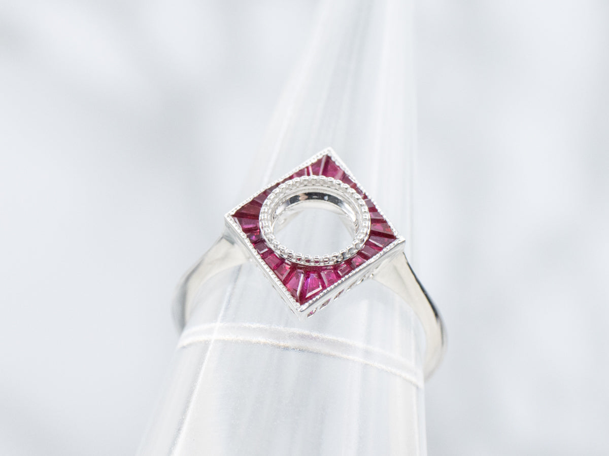 The Emery Ruby Halo Semi-Mount Ring
