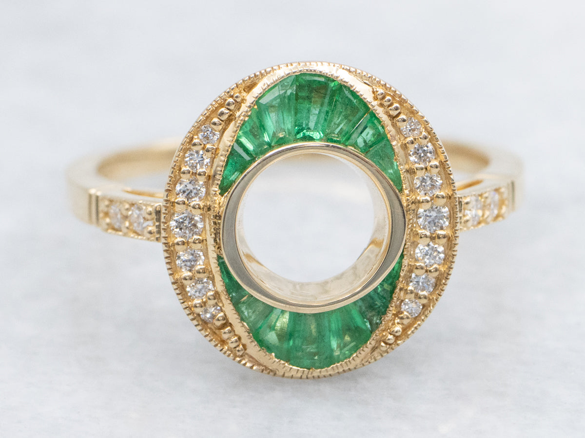 The Martingale Emerald and Diamond Halo Semi-Mount Ring