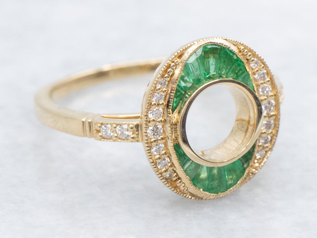 The Martingale Emerald and Diamond Halo Semi-Mount Ring