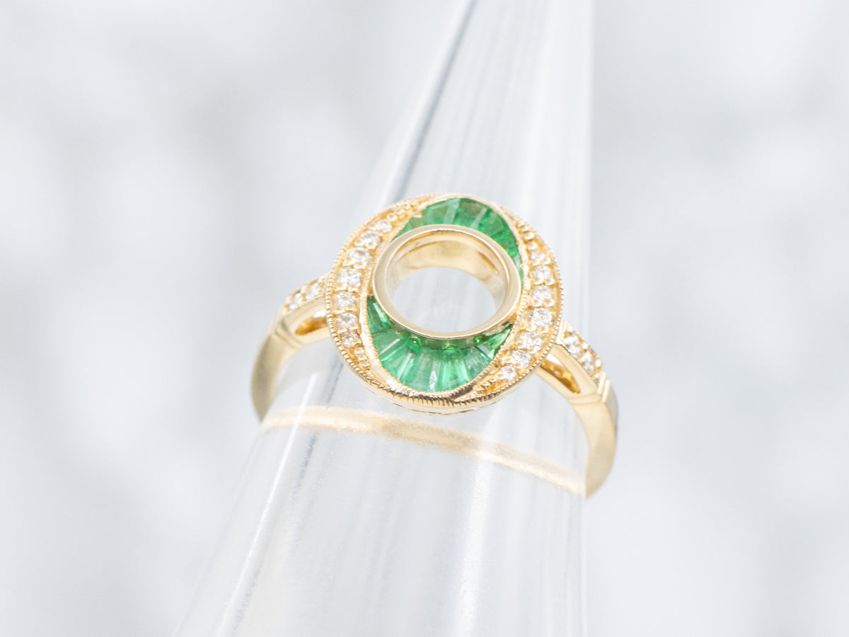 The Martingale Emerald and Diamond Halo Semi-Mount Ring