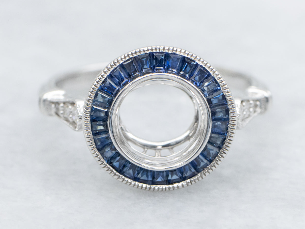 The Spring-Point Sapphire and Diamond Halo Semi-Mount Ring