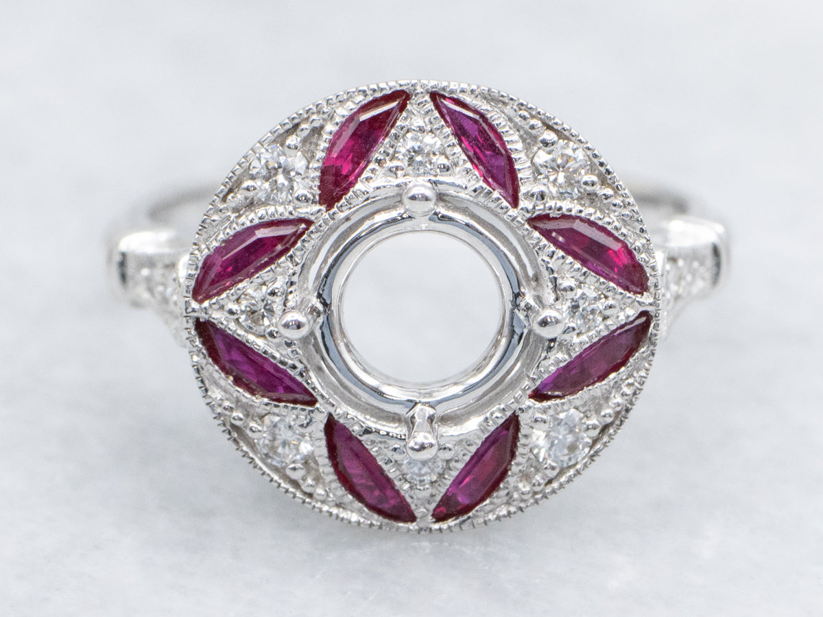 The Trinity Ruby and Diamond Semi-Mount Ring
