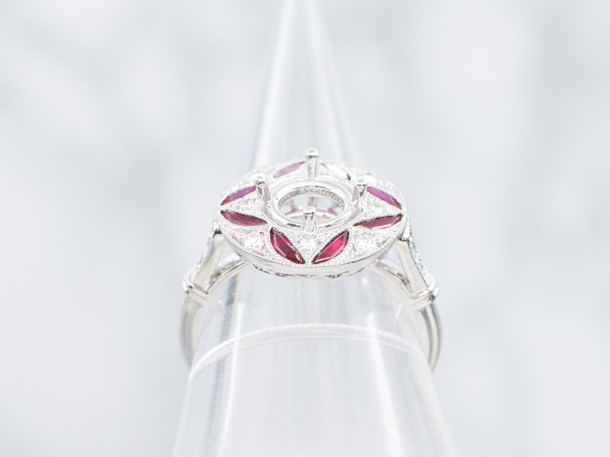 The Trinity Ruby and Diamond Semi-Mount Ring
