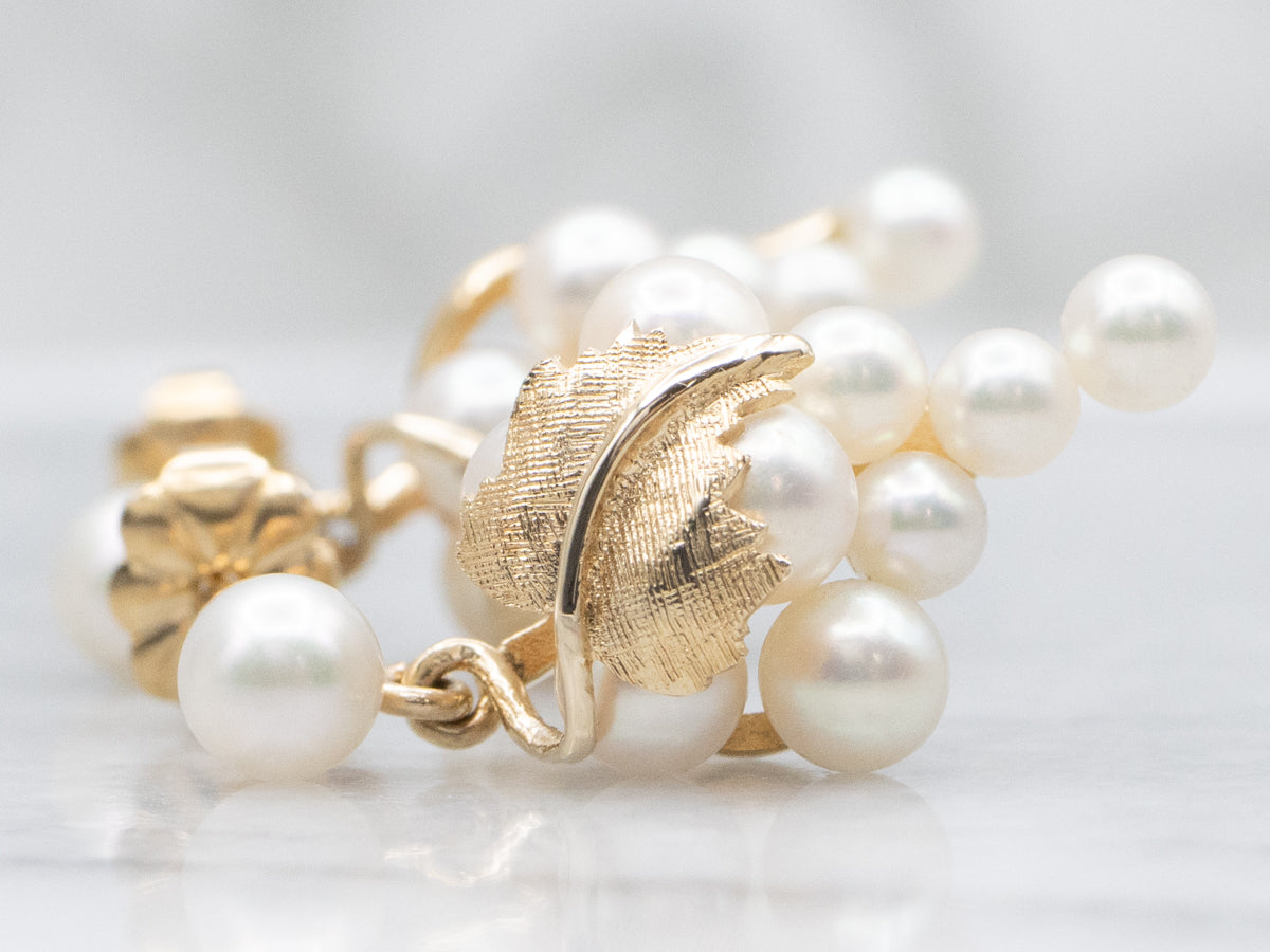 Vintage Gold Pearl Grape-Bunch Drop Earrings