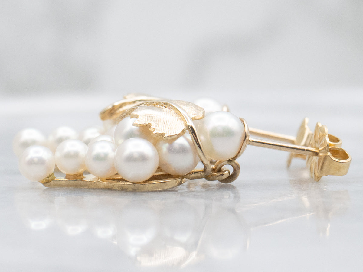 Vintage Gold Pearl Grape-Bunch Drop Earrings