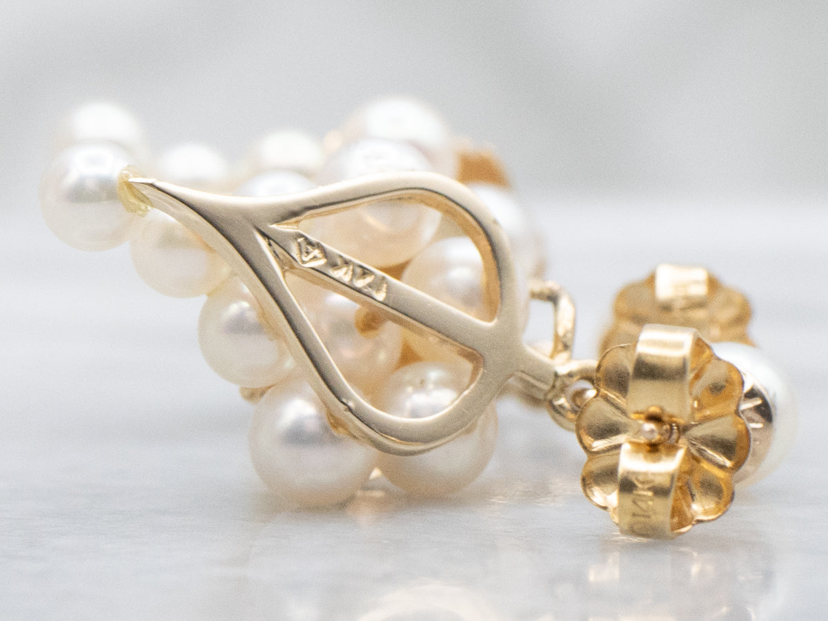 Vintage Gold Pearl Grape-Bunch Drop Earrings