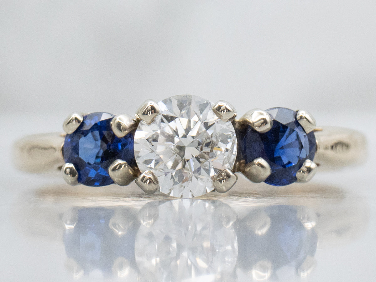 Brilliant Diamond Engagement Ring with Sapphire Accents
