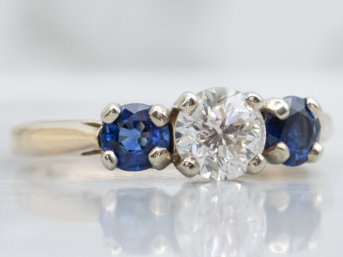 Brilliant Diamond Engagement Ring with Sapphire Accents