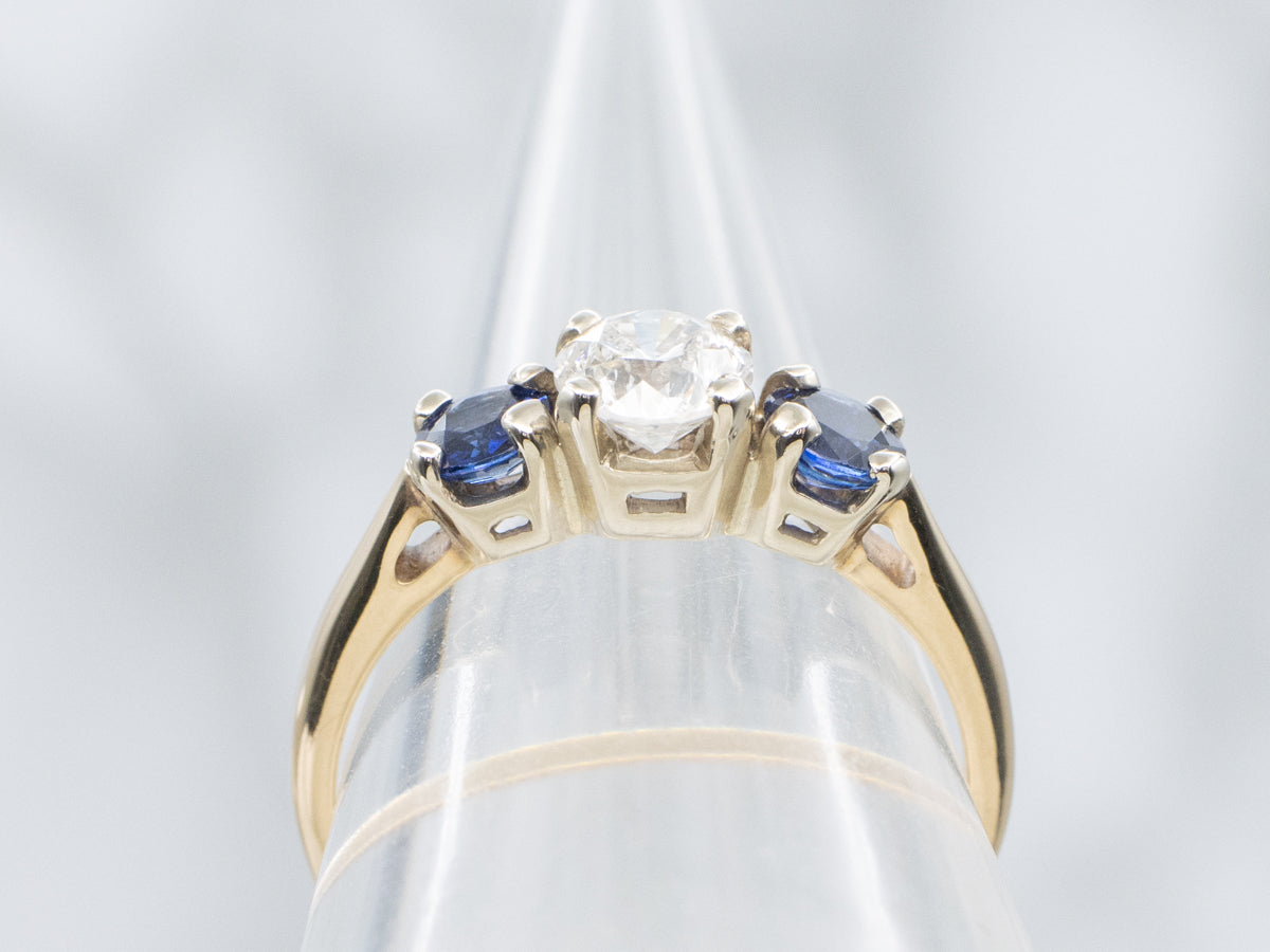 Brilliant Diamond Engagement Ring with Sapphire Accents